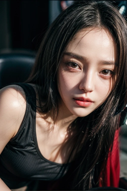 A young and extremely beautiful female marathon runner、Painful expression、Sweat、race