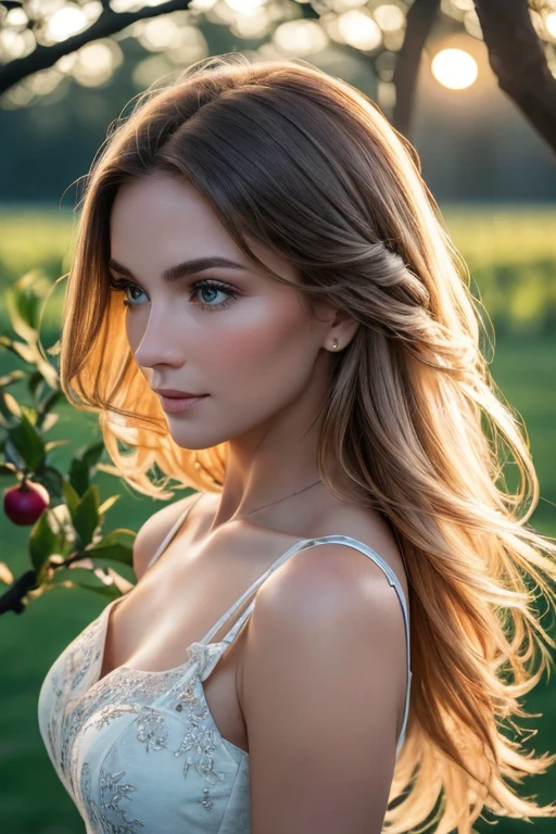 S398's profile picture _ Anna Deggin , a beautiful woman,In one (orchard:1.1),Wear (Neckline:1.1),(night),(4K,  original photo,  is the best quality, 50 mm,  Depth of Field,   ultra high resolution :1.1),( intricate , Realistic,  movie camera, masterpiece, Super Fine:1.1),