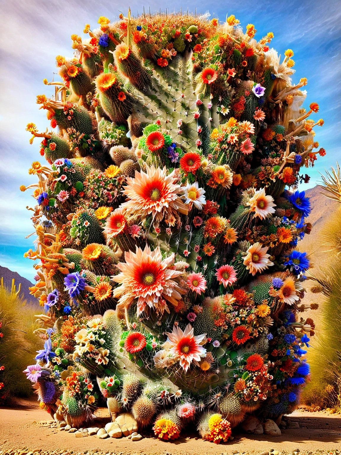 ais-flowery cactus in the Arizona desert, masterpiece, HDR  