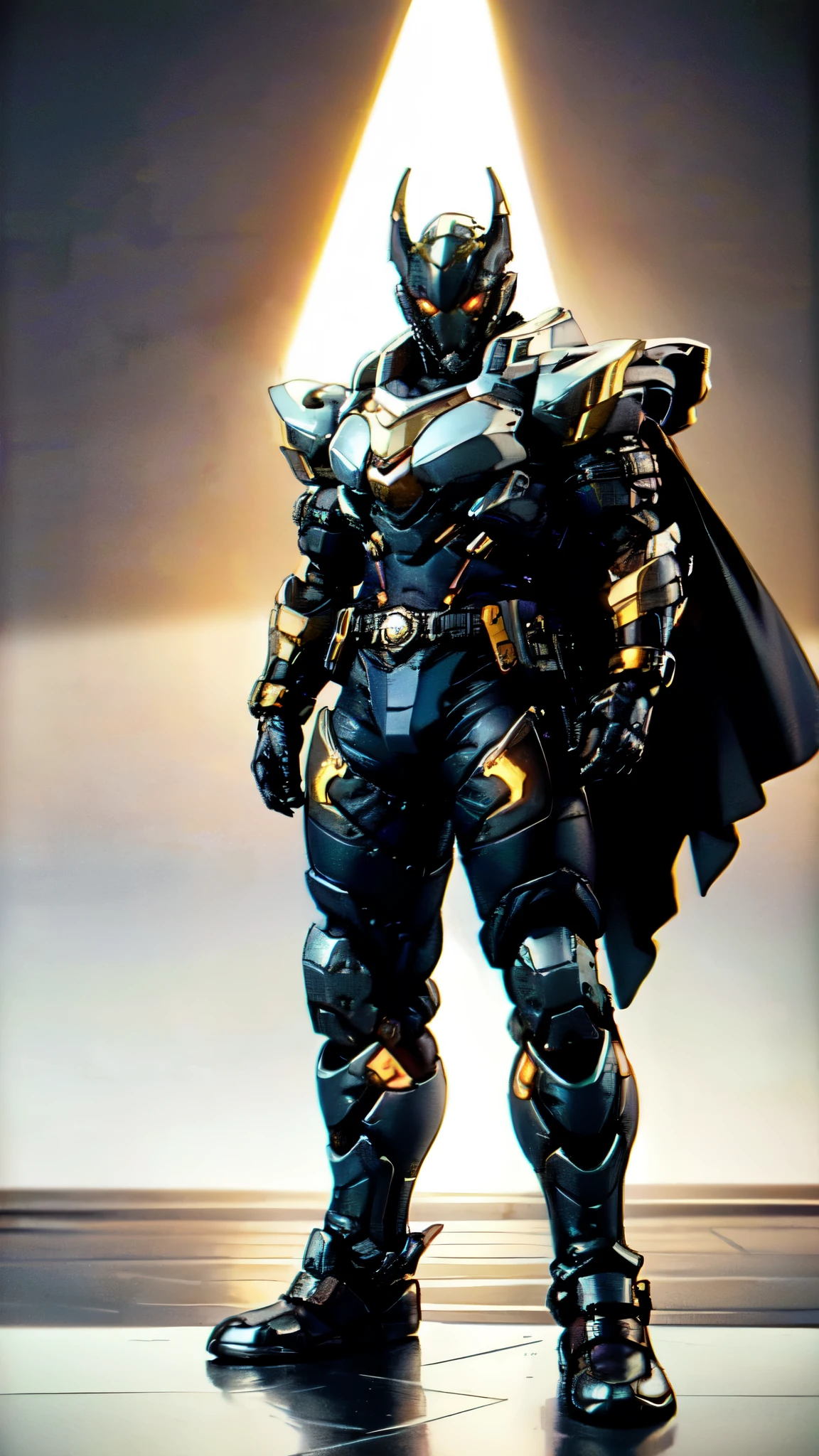 (masterpiece:1.5, best quality:1.5, extremely delicate:1.5), ((male:1.5)), a man wearing a full-face helmet, high-tech biomimetic armored combat suit, (a composite layered chest armor), the design balances heavy with agility, fully enclosed shoulder guards, matching arm and leg guards, a belt of gemstone, (the color scheme is primarily Red with Purple and Yellow accents, Organic Biotech, Concept Inspired by Vampire, glowing eyes, armor glows, huge cloak like devil wings), stand of a futuristic sci-fi city, this character embodies a finely crafted fantasy-style armored hero in anime style, exquisite and mature art style, metallic, high definition, highres, ultra-detailed, ultra-fine painting, professional, perfect body proportions, golden ratio, anatomically correct, symmetrical face, extremely detailed eyes and face, high quality eyes, creativity, RAW photo, UHD, 32k, Natural light, cinematic lighting, (masterpiece-anatomy-perfect:1.2)