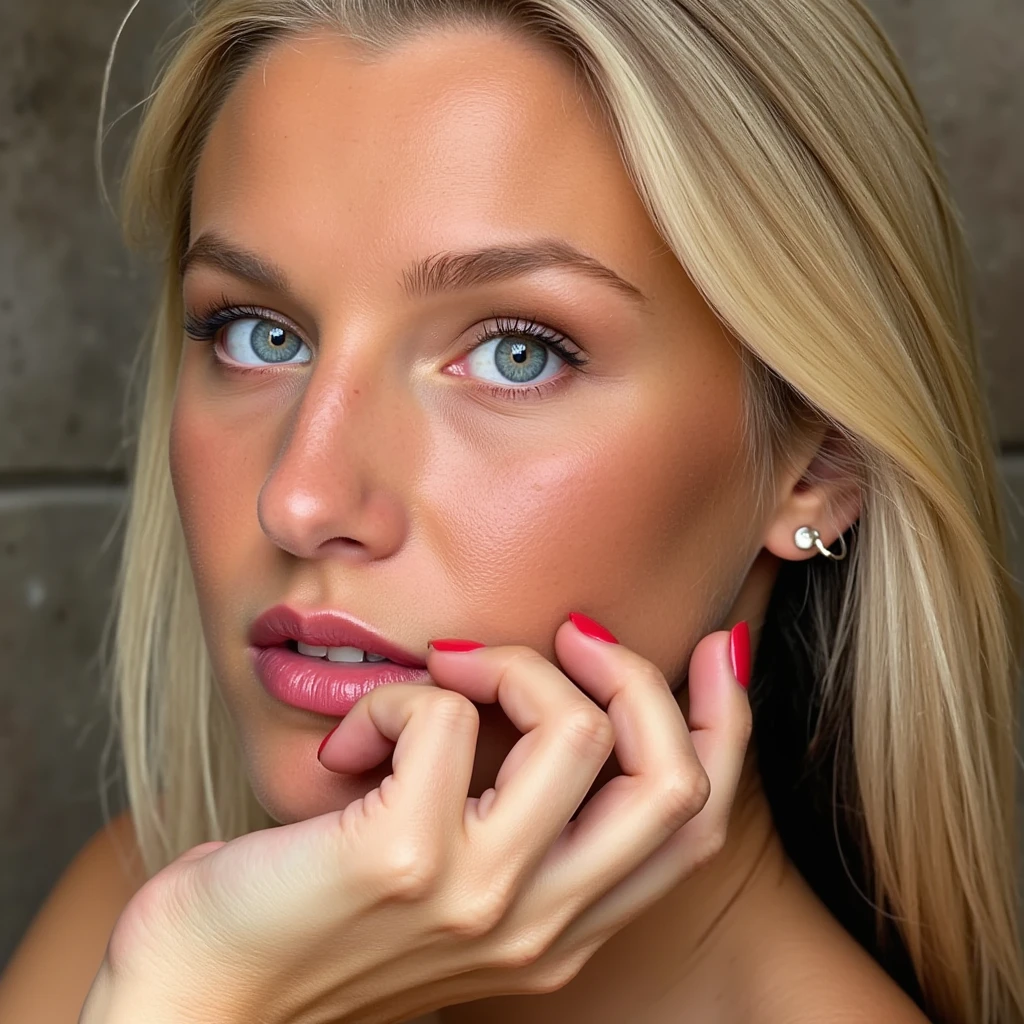 RAW photo, s0n14, a candid full body portrait of a beautiful blonde woman wearing a (red shirt), 8k uhd, dslr, soft lighting, high quality, film grain, Fujifilm XT3
perfect eyes, glowing irises, ((even eyes)), ((even pupils)), round iris, detailed pupils, light reflections, visible cornea, blood vessels, (wet skin:1.1), (sweat:1.1), white winter skin, wax skin, marble skin, pale skin, clear skin, [[skin blemishes]], skin pores, blush, flushed cheeks, [[[[[moles]]]]], wrinkles, [[[[vitiligo spots]]]], [[whiteheads]], [[[blackheads]]], [pimples], perfect hands, shiny bright eyes, centered pupils, blood vessels in sclera, detailed skin, [[oiled shiny skin]], beauty spots, skin fuzz, shine from within, hands off face, moles, nipples, not asian  