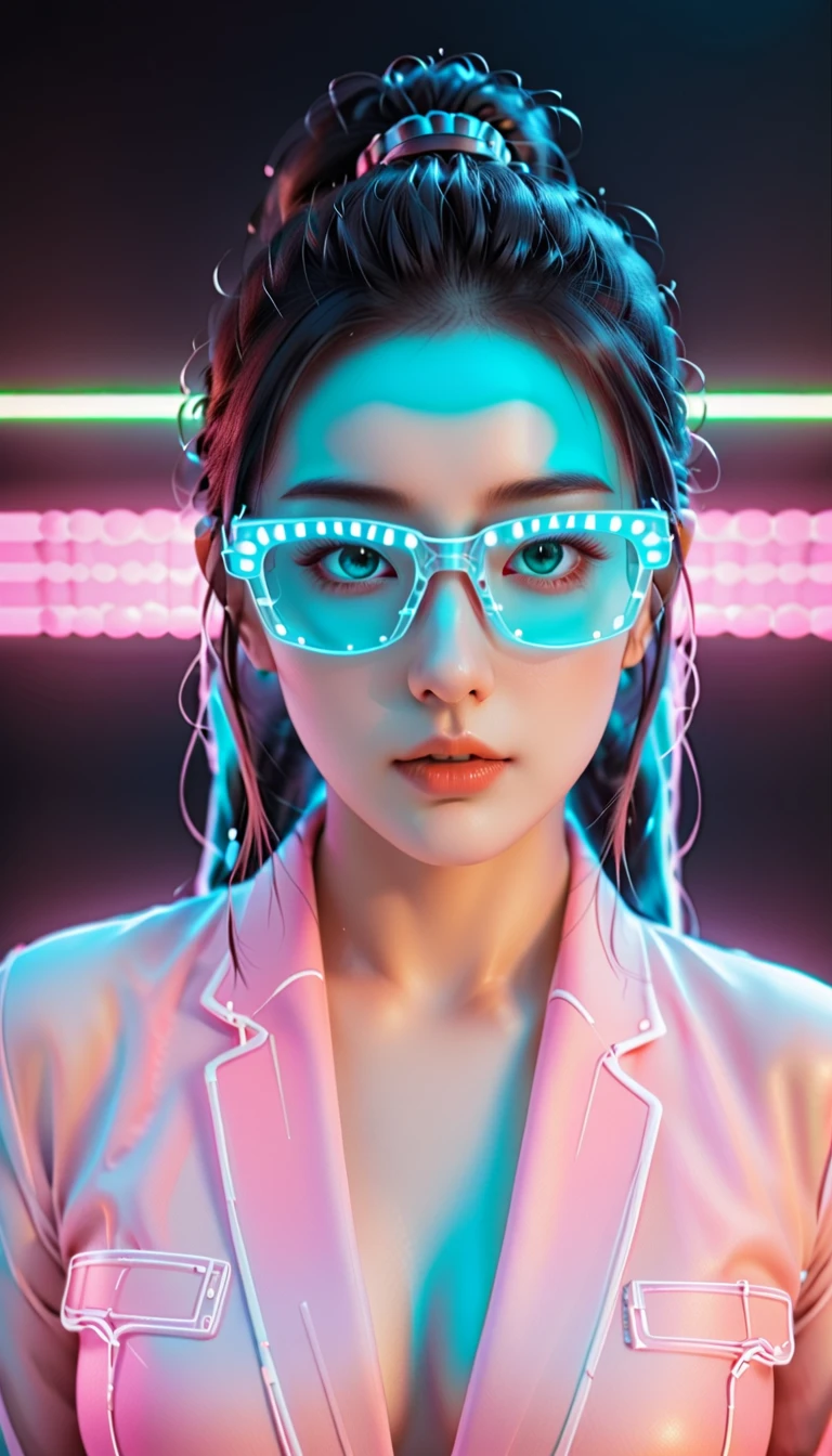 t expresses the beautiful appearance of artificial intelligence on various topics, and the background is matrix coding, Put on cybernetic goggles, A bit of pop art. It feels like a robot