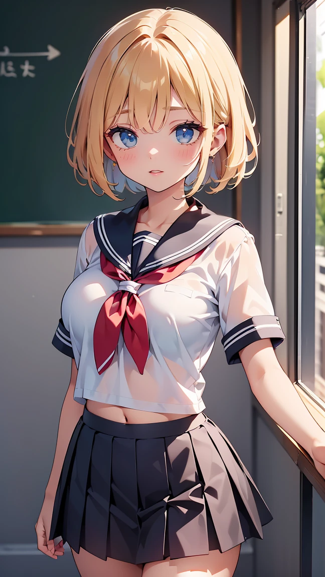 Heavy rain，stormy atmosphere，outdoors，highest quality, anime moe art style,Best Anime 8K Kona-chan Wallpaper，Pixiv contest winners，perfect anatomy, (Please draw a girl walking sleepily to school)，break, 1 girl, (13 years old:1.4)，high school student, (short hair), amount, (hair above one eye:1.9)，All limbs, full finger，medium breasts, between legs, small eyes，Precise blue eyes，hair clip, (sailor suit:1.5)，(school uniform:1.5) ，(wet clothes:1.5)，skirt，On the way to school，break，Super detailed,High resolution，super dense skin，professional lighting，8K eye details，(cute illustration:1.2)，blonde hair，(wet hair:1.4)，(bra visible through clothes:1.5)，No expression，(hair above one eye:1.2)，(Bawl)，(Embarrassed)，(steepled fingers)，(squatting)，(looking away), (half open mouth)，(white pants)
