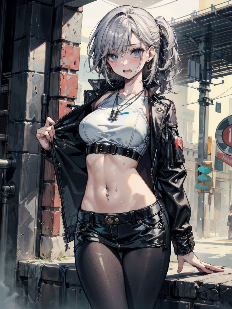 (Photorealistic:1.8, highest quality:1.8,8K masterpiece:1.8,High resolution,Mastepiece:1.8,RAW Photos,Cinematic lighting、8mm fisheye lens),No split screen、cyber punk、Downtown at night、City lights、1 Beautiful Warrior Fighting the Enemy:1.5、(Completely naked、Combat Hair Ornaments、Leather jacket、Tube Bra、Short denim、choker、Knee-high boots、Beautiful ass、Beautiful thighs、Plump nipples、Beautiful breasts、cameltoe、Slender Abs:1.2)、Beautiful and detailed eyes:1.7、Beautiful Skin:1.8、(Soryu Asuka Langley)(Character Focus)、Fighting Pose、
A rich expression、Gets angry violently、laugh at、Surprised、
(midium Hair:1.2, Beautiful, shining blue, white, black and silver hair:1.5)、Sparkling Blue Eyes、Fine Lines