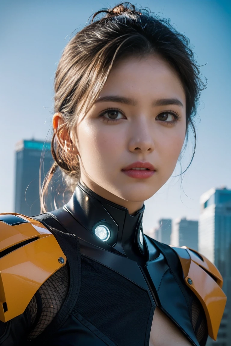 Mature Woman, Woman in a futuristic suit, highly Detailed face, Nice, Mother, (Mature Woman), Adult face, (Mature Woman), Cyber Suit, Anime girl in a tight suit, Milfication, Elegant body, Focus on the navel, NUDE, gloves, Earrings, sf, Female protagonist, Volumetric Light, Detailed lighting, Detailed Texture, BoobsCyberpunk, Biomechanical , masterpiece, (Top quality eyes), Detailed face, sci-fi background, Futuristic landscape, (((Yellow bodysuit))), (Chuby), (((High quality face))), (((High resolution face)))、White suit
