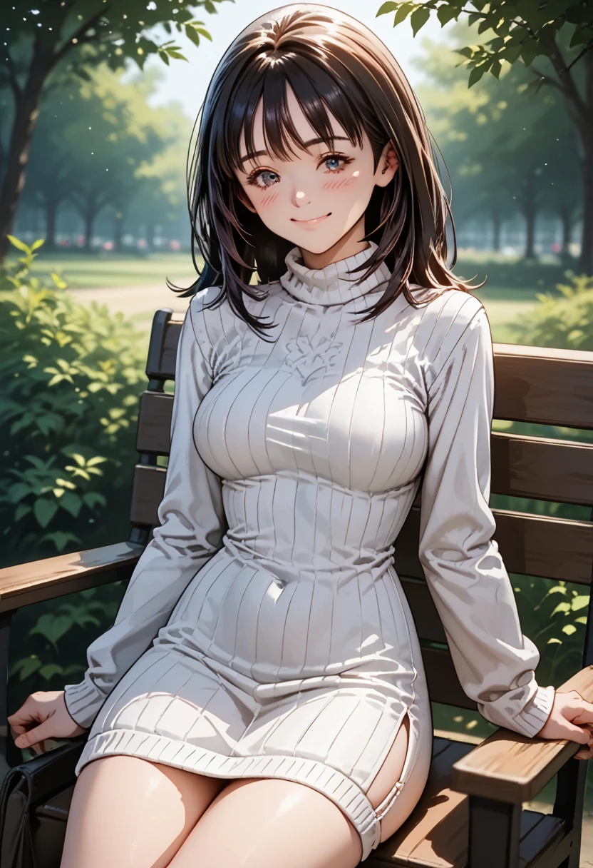 score_9, score_8_up, score_7_up, score_6_up, score_5_up, score_4_up, (masterpiece, best quality), 1girl, In the park, sitting on the chair, show breasts, smile, blush, closed mouth, medium full breasts,
BREAK
sweater dress