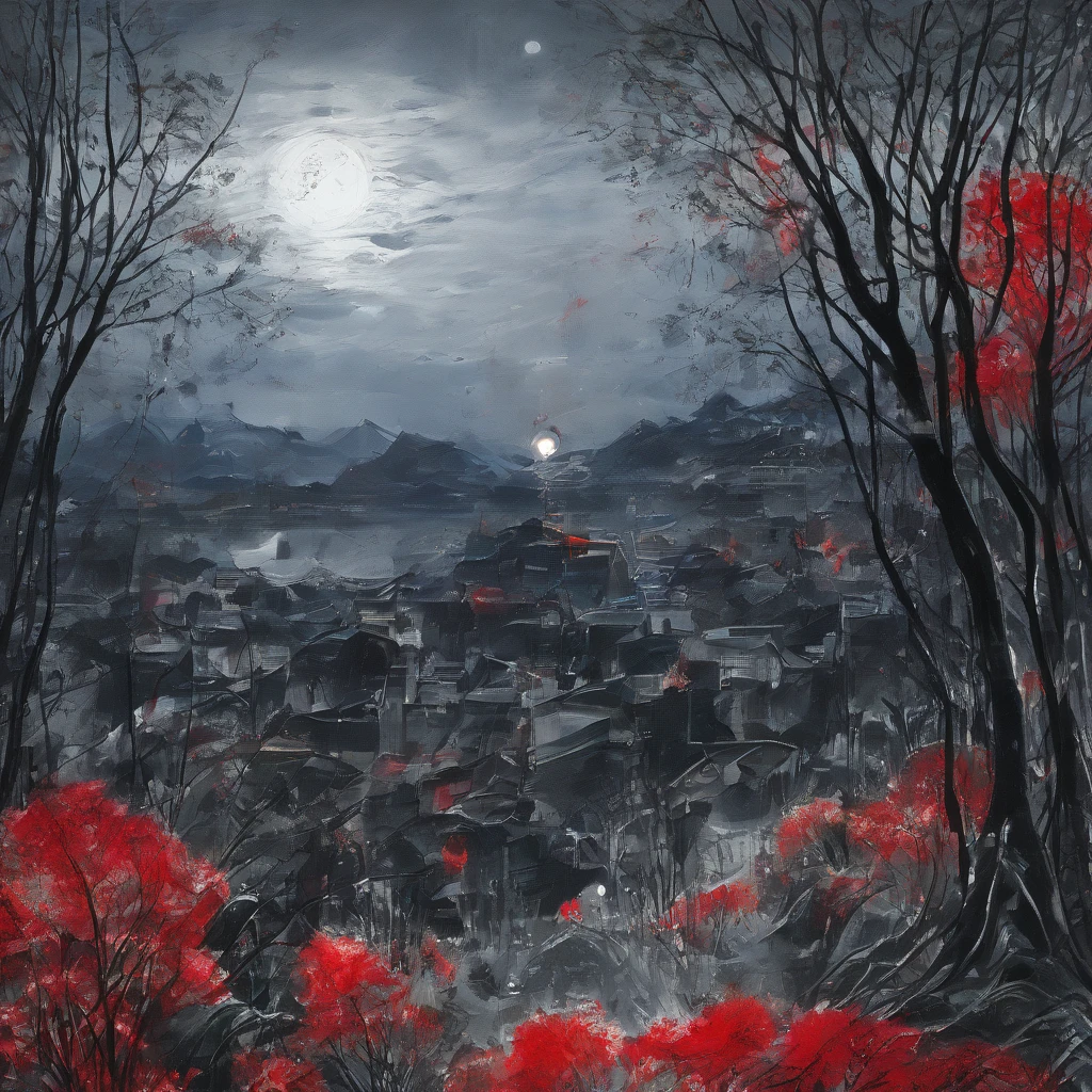 by amano yoshitaka , ( fantasy art ), (slime knight), Night grassland background, (Red Moon, Cherry Blossom Snowstorm)