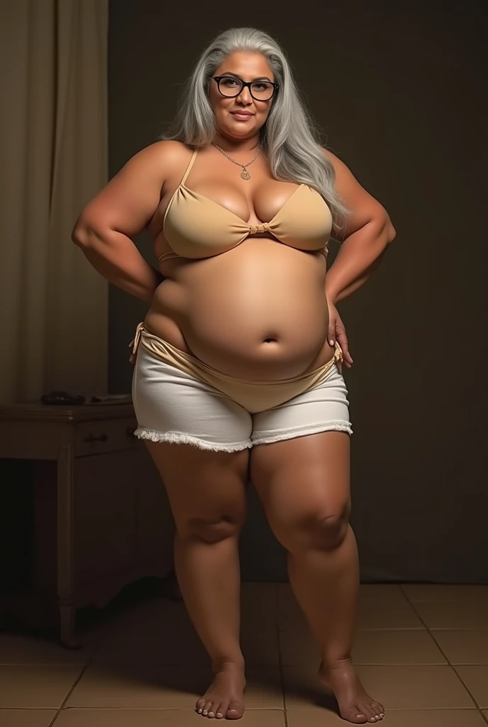 anime, Very thick and curvy goddess。Wide hips and thick thighs、And has thick legs, With a very thick ass、She has extremely large breasts sticking out in tight yoga pants with no bra(Highest quality:1.2),(Perfect beautiful face:1.2),(Perfect and beautiful posture:1.2),(Sweaty mom alone in a dirty room,((Sweaty body:1.2),,(Chubby:0.8), (Wearing sweaty underwear, (Sweat stains:1.3)), The smell of sweat drifts,smile, (Mature Woman),((1Girl)),((Tiny Little Girl)),((Enlarged nipples)),((Sloppy stomach, obese body shape)),((Short legs, short arms)),((Blackskin:1.1)).,Long white hair,Star-shaped eyes, yellow pupils,(Extra large enlarged tit:1.5),(Super large enlarged breasts),(Underarm hair, pubic hair, navel hair,:1.6),