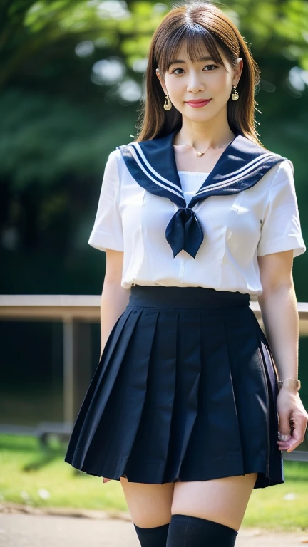 masterpiece, highest quality, Complete Anatomy、RAW Photos, Realistic、(Cute face:1.7)、(Very cute smile:1.7)、(round face:1.9)、(Baby Face:1.5)、(Very cute face like an idol:1.8), Black-haired、Written boundary depth, High resolution, Very detailed, Very detailed目と顔, Realistic student, Sharp focus, Cinema Lighting、(Clothing that emphasizes the bulge of the chest:1.6)、 (Large Breasts:1.9)、19 year old woman、One Woman、 (Very Short Hair:1.5)、 (Japanese high school girls、school uniform:1.5)、Very detailed8k壁紙、(A checkered pleated skirt that is too short:1.5)、(Pull up the hem of your skirt with both hands、Show white panties to the camera:1.6)、(whole body:1.5)、Are standing、Angle from below、(Thighs close up:1.8)、Written boundary depth、Background Blur