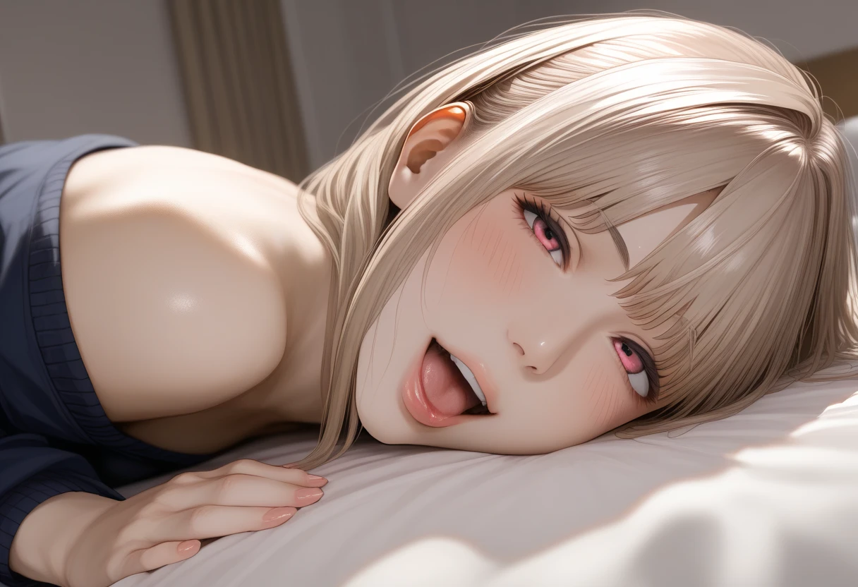  lying in bed，Anime characters with milk on their faces，gapmoe Yandere，Yandere，guweiz style artwork，guweiz，Trends on CGSTATION，Smooth anime CG art ， Seductive Expression ，Open your mouth，pixiv 3dcg，gapmoe Yandere grimdark，A surreal schoolgirl ， clean and fine animation art ， attractive anime girl 