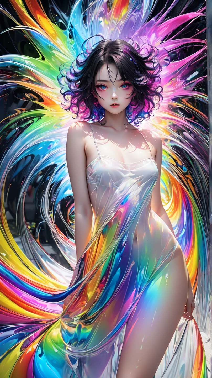 a beautiful nude woman with big messy hair, seductive pose, curvy, full body, vibrant, cute detailed digital art, colorfull digital fantasy art, digital fantasy art ), glossy digital painting, pastel vibrant