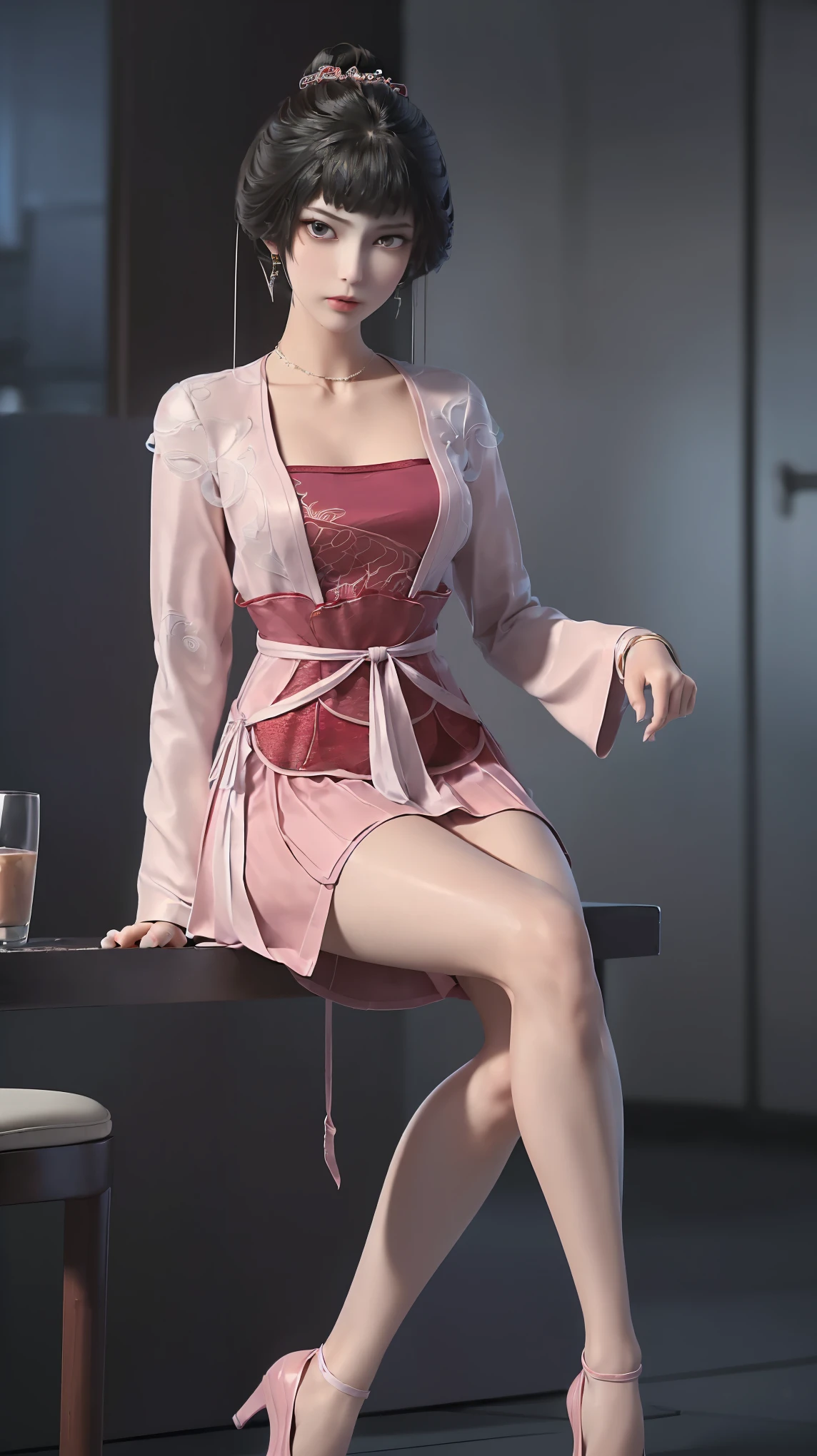 Alafi in a purple dress and white shirt, Anime girl cosplay, Smooth anime CG art, Beautiful Anime High School Girls, Anime girl with gray hair, Surrealism female students, Guviz-style artwork, Realistic anime 3 D style, the anime girl is crouching, Photorealistic anime, anime styled 3d, Surrealism female students