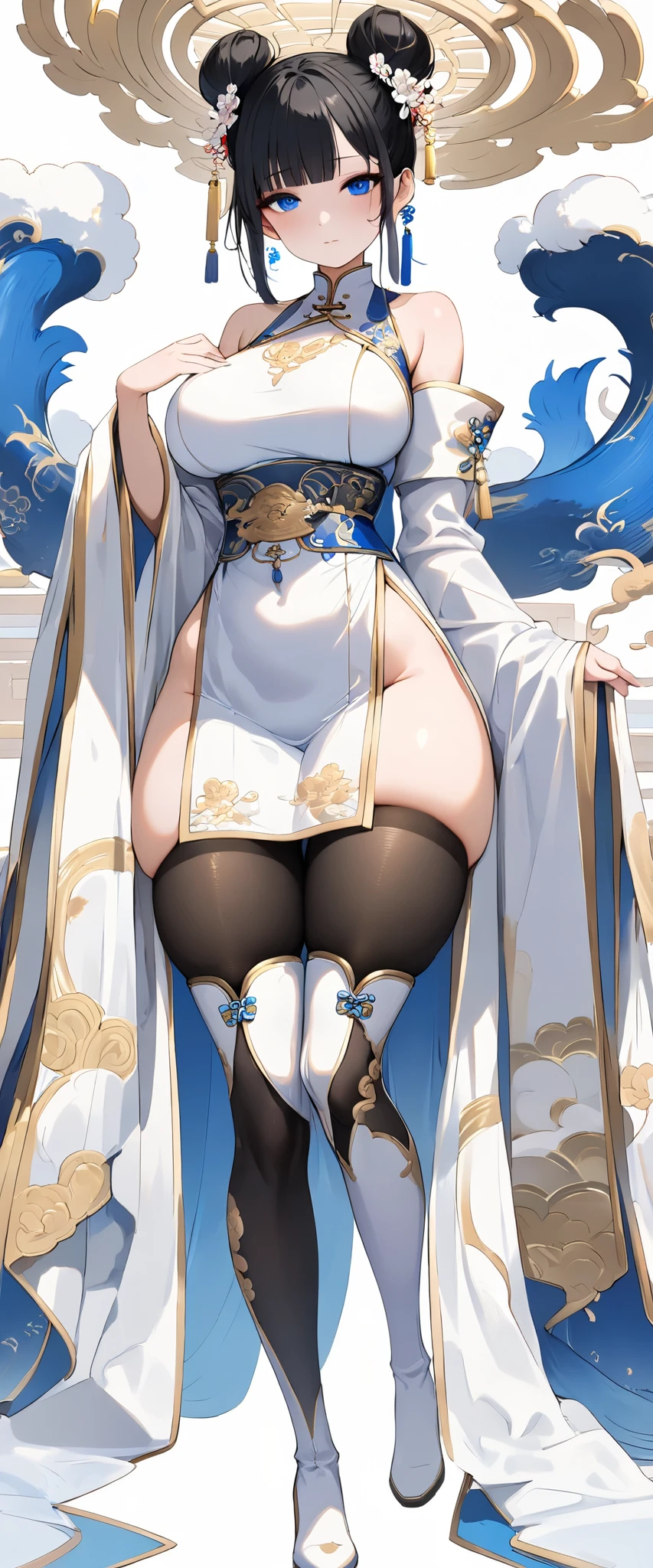 1 girl , short hair, light blue hair, Chinese traditional skirt, sexy, thighs, butt showing, blush, happy, smiling, glowing, sidelighting, wallpapers