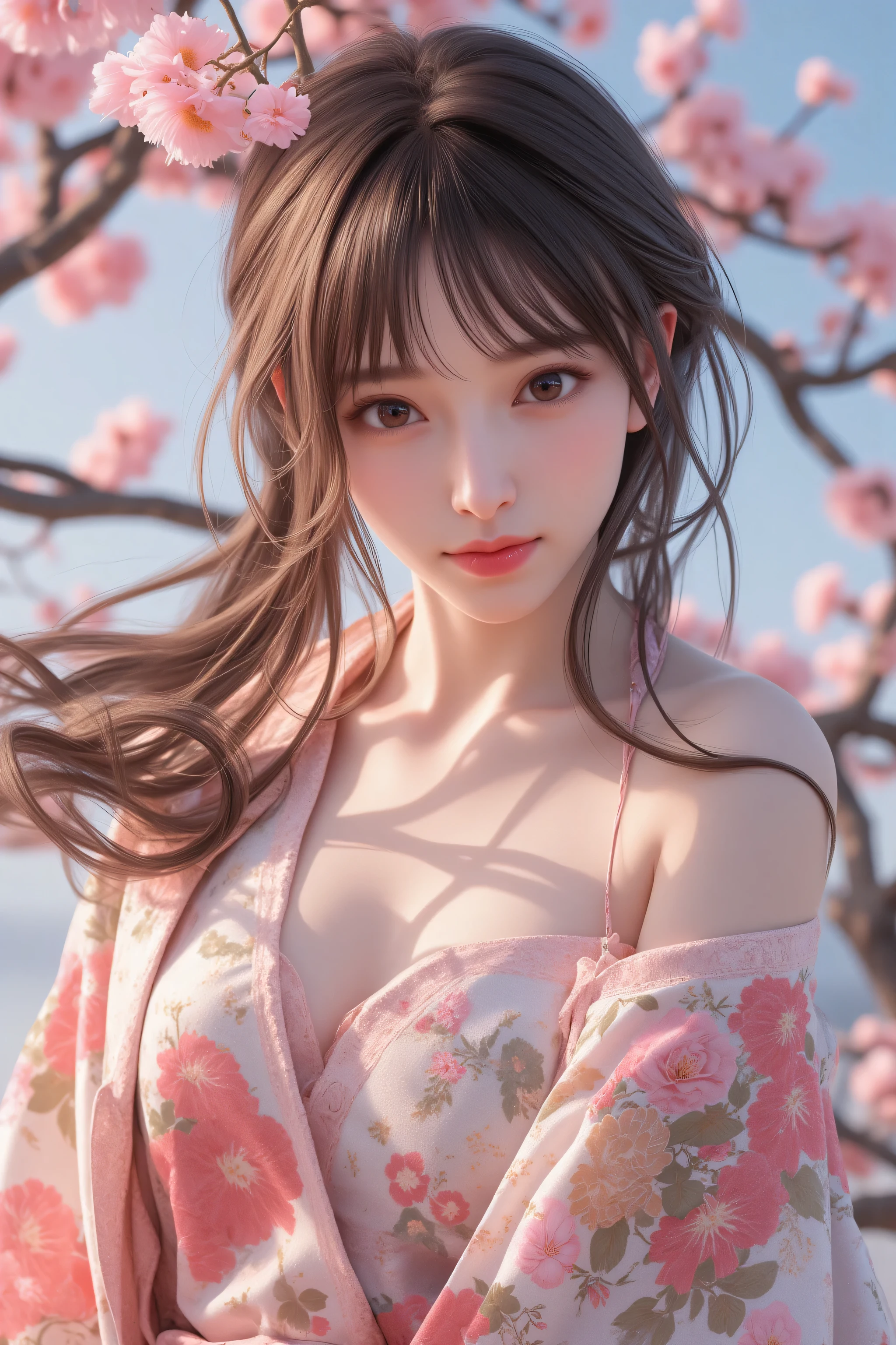 masterpiece,  top quality, Illustration,  ultra detail,   fine detail,  high definition , 8k wallpaper,   perfect dynamic composition  , Beautiful detailed eyes , kimono,  off-shoulder,  clevis