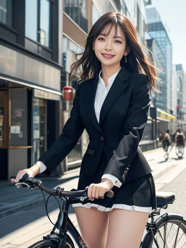 (RAW Photos), (Realistic), (masterpiece), (Highest quality), High resolution, 8k resolution, (Exquisite detail), Exquisite bicycle structure,One handle,(Volumetric Light), woman, Age 35, short hair, Straight hair, Brown haired, Very thin, Very white and clear skin,Highly detailed eyes, Source Sequence, Very thin eyebrows, eyelash,Ultimate beauty,Cute like an idol, smile, (office suits), Sit in the saddle,Beautiful breasts,Beautiful Japanese office lady, Pleated skirt, Random Color, Cute Face, Real Light, Correct Anatomy, ride a bicycle:1.4、Mommy bike:1.4, There is a basket, Low saddle,Moving bicycle, (((非常にLow saddle, Sit in the saddle))),pedalをこぐ,Hold the handlebars with both hands,Look straight ahead,womanは視聴者を見ていない, pedal, From below1.4、(((Low angle 1.4))), In the city, (((I can see her panties))), Beautiful long legs, (((かなりFrom below:1.4))), Thin thighs, womanをFrom below見上げる視聴者,From below,From below,(((Low angle full body shot, Black pumps,かなりFrom belowの角度, focus on the saddle, Zoom from ground level,From a dog's eye level))), womanは前傾姿勢ではない, Not a car, from the front, 視聴者はFrom belowwomanの股間を見上げる,I can see her knees,womanは片膝をあげる, low angle: 1.4, focus her knee,In town, One Bicycle