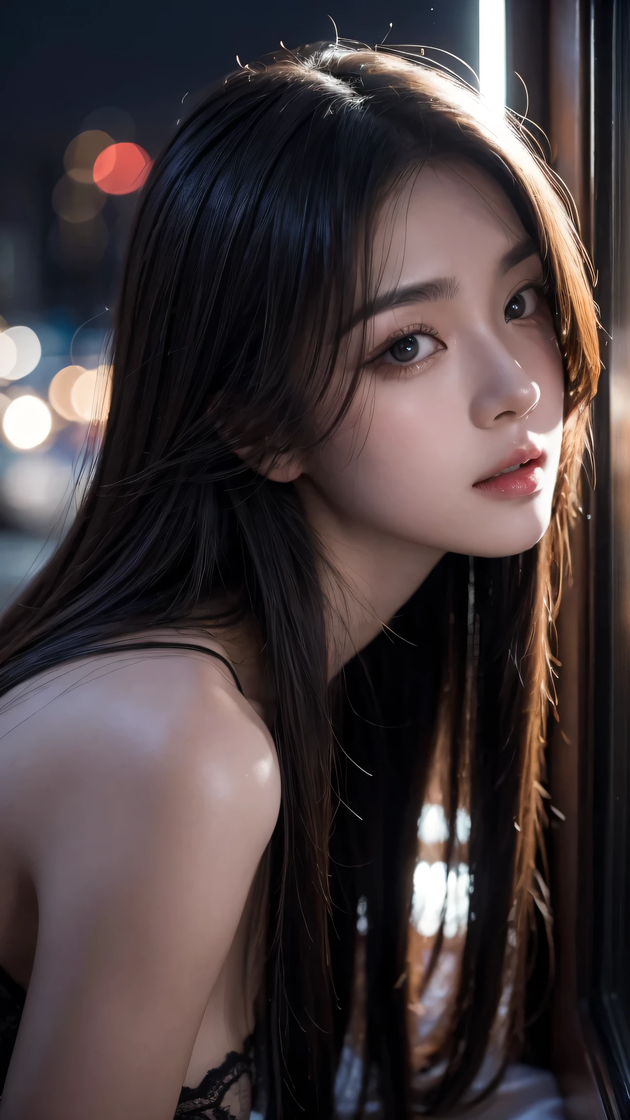 8K, masterpiece, raw photo, best quality, photorealistic, extremely detailed CG unity 8K wallpaper, depth of field, cinematic light, lens flare, ray tracing, (very beautiful face, beautiful lips, beautiful eyes), A face with intricate details, ((highly detailed skin)) 1 woman (highest resolution, separate_video) best quality, 1 woman, tokyo streets,night, cityscape,city lights, upper body, cleavage 8K, raw photo, best quality, masterpiece,realistic, photo-realistic, medium shot, reply.