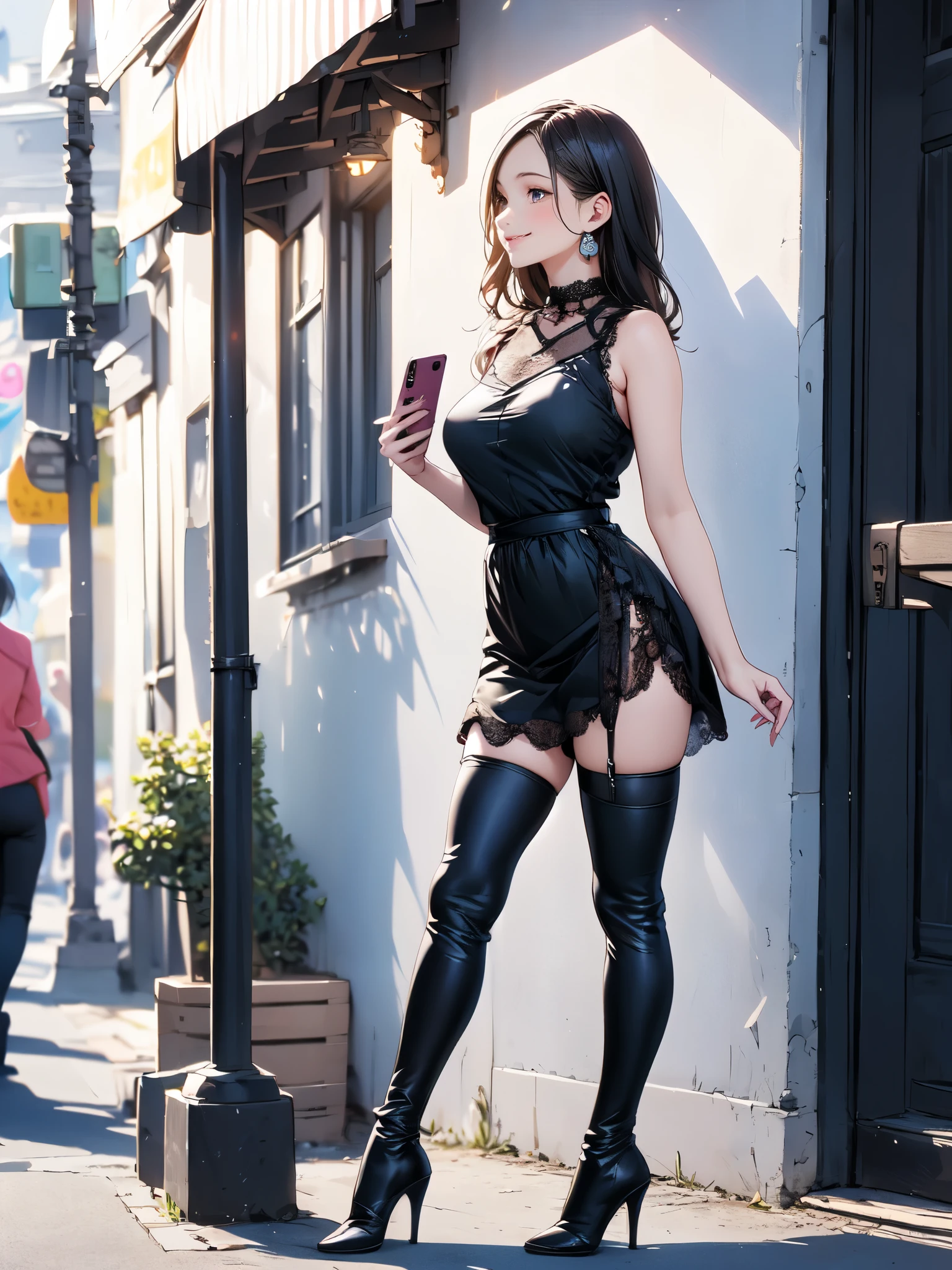 (Tabletop:1.0), (highest quality:1.4), (High resolution:1.2), (Realistic:1.4), (8k, RAW Photos:1.2), (Soft Focus:1.4),break,a girl posing and wearing  leather black  Tube-top  and  leather  long pants and a leather jacket,Smiling while taking a photo.............................................................,(a girl  wearing transparent latex  black Tube-top and leather brown short skirt:1.2),(wearing a leather brown jacket:1.3),(sticking out their tongue:1.2),BREAK,Smooth and tight boots, Clear skin, Translucent leather,Perfect Fingers,(Shiny leather gloves:1.2), gloves that fit her fingers,break,BREAK,bob hair,(vermilion wave hair:1.2),(smile:1.2), Makeup,Japanese Goddess, Glowing Skin,Gorgeous Japanese Model,Shiny,Shiny,(leather over knee black boots:1.4),break,Detailed Background,(standing at the street of japan:1.1)