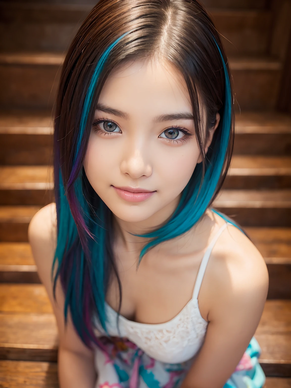 masterspiece、beste Quality、Ultra detailded、highly resolution、(in 8K、photorealestic、Raw photography)、(1girls)、((Black lace underwear))、(Sexy adult beauties)、(A gentle smile)、Realstic、Raw photography、real person、 (White skin)、beste Quality、masterspiece、ultra-highres、(photorealestic:1.4)、Raw foto、(black haired、twintails hairstyle)、(Background pale blue)