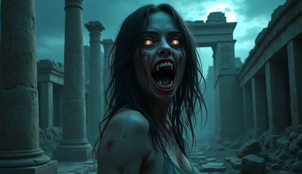 (best quality,4k,8k,highres,masterpiece:1.2),ultra-detailed,(realistic,photorealistic,photo-realistic:1.37),horror,small girl asian zombie,garden background,sharp focus,natural lighting,vivid colors,gruesome makeup,long black hair,eerie atmosphere,creepy expression,frightening eyes,rotting flesh,worn-out clothes,mysterious shadows,decaying flowers,foggy ambiance,dripping blood,unsettling silence,abandoned playground,haunting presence,ominous clouds,undead appearance, and desolate scene,sinister aura,spooky aesthetic,nighttime setting,claw-like hands,intricate facial details,menacing smile,anime-inspired elements,horror movie vibes,rainy weather,ghostly figures,horror story illustration,dark and disturbing concept,accidental yet artistic,unsettlingly unique,beautifully terrifying.