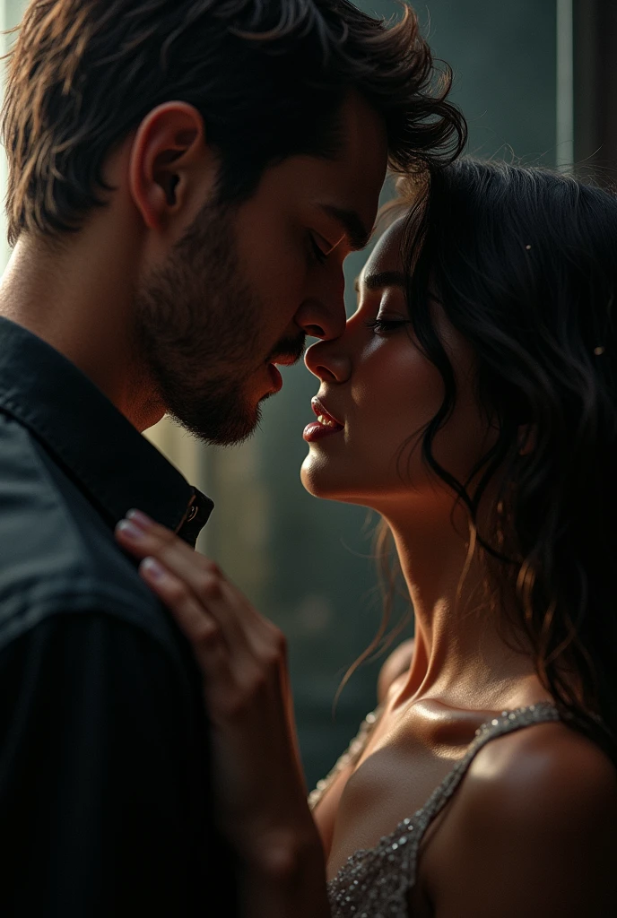 Silhouette of Aidan Gallaguer kissing beautiful girl