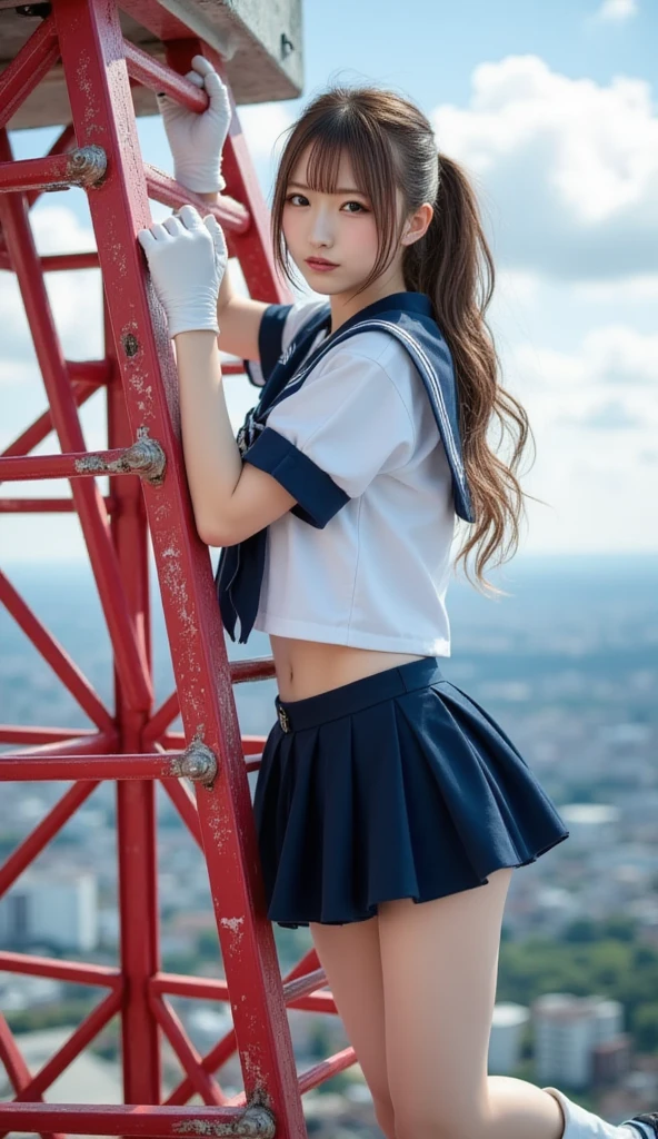 (The FW), 1womanl, Solo, 24 year old, (cute face), (Ideal ratio body proportions), ((a sailor suit)), ((Costumes are sure to be worn)), Skirt lifted by the wind, panties focus, Long escalator, ((Looks Back)), ((((Super close-up of buttocks)))), (((Point your butt at the camera))), stick out buttocks, Emphasize ass, A slender, Small buttocks, Skinny Legs, surrealism, Cinematic lighting, depth of fields, One-person viewpoint, F/1.8, 135 mm, nffsw, masutepiece, ccurate, Anatomically correct, Textured skin, Super Detail, high details, High quality, awardwinning, Best Quality, hight resolution, 8K
