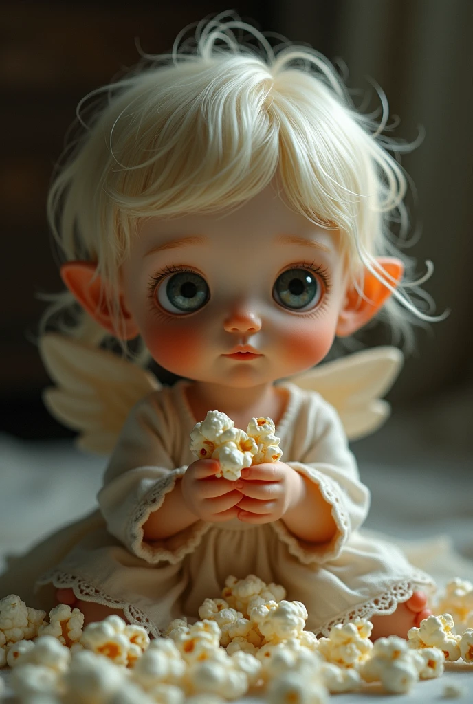 Spanish old master painting of a realistic fairy peeking around from behind a cupcake. studio lighting