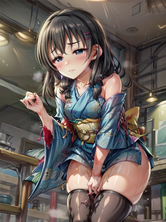 Portrait, official art, best masterpiece, best quality, best resolution, 8K, best detailed, perfect anatomy
BREAK
(Front view, looking at viewer)
BREAK
1girl, solo, idolmaster, ((hajime fujiwara)), (18yo,beautiful girl),((((beautiful eyes)))),(((beautiful black hair))), (((extra semi long hair)))),(((Japanese kimono))),(wet skin),(sweat),(steam),((flat chestsmidiuml breasts)),((((slender)))), (kneeling down on the ground),(complete nude), (pubic hair:1.5),(Front view), (cdy:1.1),
BREAK
have to pee, (standing), (hold your crotch, both hands between legs:1.3), (leaning forward:1.2), (trembling:1.4), (thighvibe), (vibrator in thighhighs:1.3), Dripping pussy juice
BREAK
(disgust:1.5), (female orgasm:1.2), (blush:1.3), (ahegao:1.2)
BREAK
 (stage,Spotlight:1.3), sidewalk, very fine and detailed 16KCG wallpapers(have to pee:1.2),