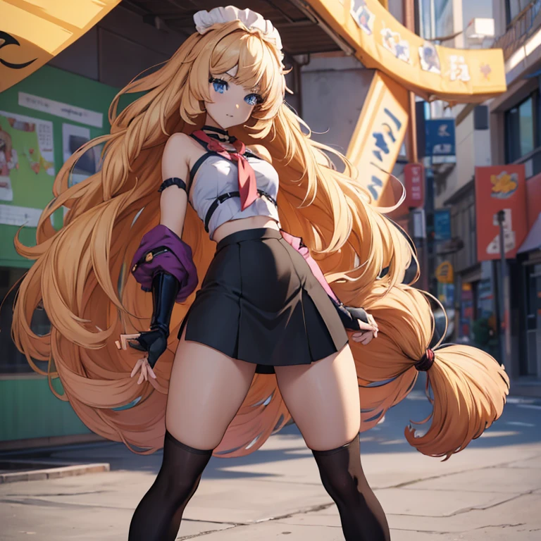 anime girl, blond long hair, masterpiece, highres, super detail, anatomically correct, high details, (solo), spaghetti strap top, black pencil skirt, tight, over the knee skirt,, big ass, bending over