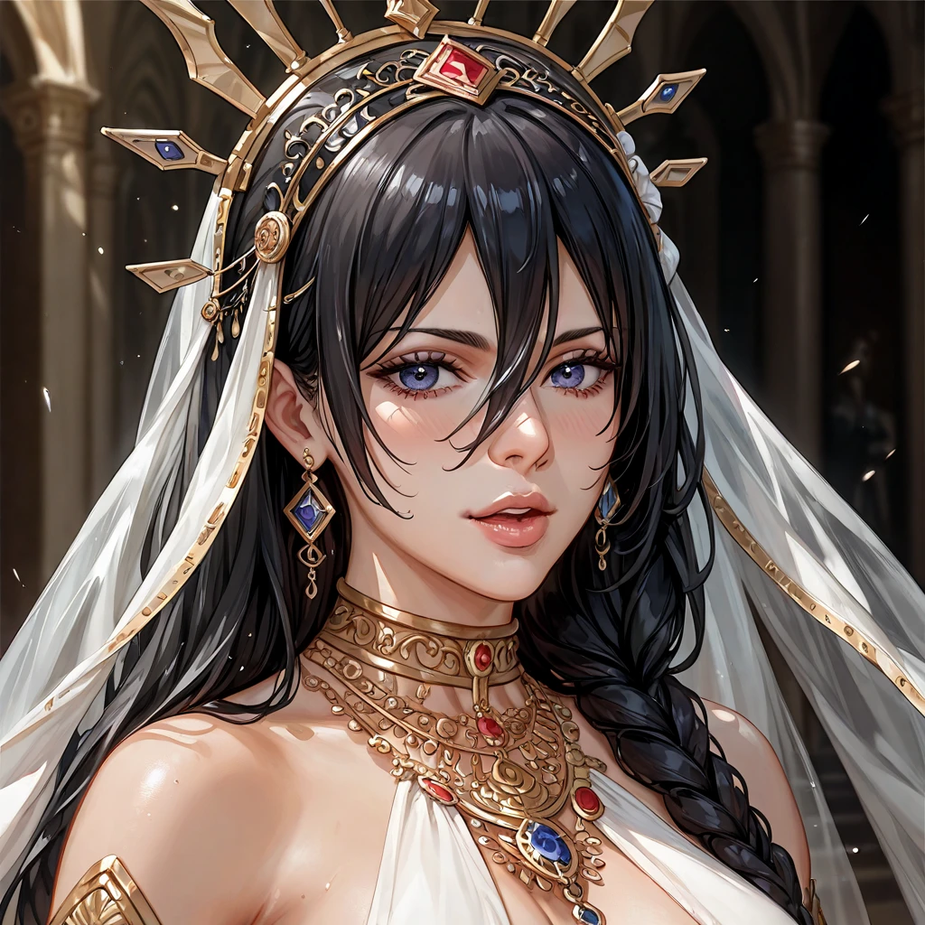 (( top quality)), ((masterpiece)), ( Details), （ perfect face）、One woman among the majority of harlem concubines is Mikasa Ackerman, a dark-haired mistress, wears an Indian concubine's harem costume and gorgeous jewellery accessories, looks like an Indian woman's concubine, has a flattering expression with many concubines, lines up in a large number of people and has publicly seeded sex, completely physically and mentally, as a concubine of a man, praises the greatness of her husband, who is happily arranged as a member of many concubines