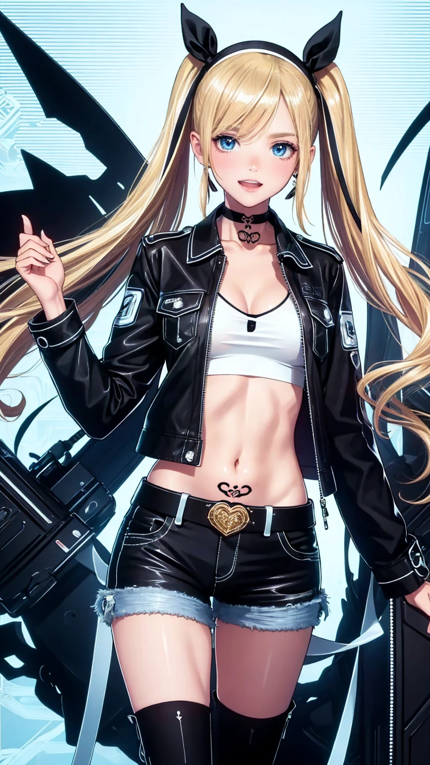 1girl, solo, blonde hair, blue eyes, long hair, large breasts, solo, mall, shopping center,indoors, blush, lipstick, jewelry, earrings, Hot girl, baddie, mean girl, sensual, attractive, masterpiece, best quality, highly detailed, a girls with a gun, evil smile , open mouth, sexy gaze, badass
pose , evil smile, smile, (nsfw) not safe for work, guns blazing, anime girl with long hair, beautiful long
haired girl, navel, evil expression, exposed belly, exposed navel, exposed midriff, exposed lower belly,
long black pants, crop top, cleavage, unbuttoned leather pants ,open fly, low rise black leather pants,
leather jacket, holding a gun, holding pistol