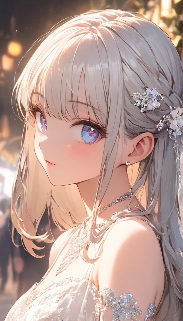 最high quality, masterpiece, High resolution, One Girl, Porcelain Dress, hair accessory, necklace, jewelry, Beautiful Face, On the body, Tyndall effect, Realistic, Dark studio, Edge lighting, Two-tone lighting, (Skin with attention to detail: 1.2), 8k UHD, Digital SLR, Soft Light, high quality, Volumetric Light, Frank, photograph, High resolution, 4K, 8k, Background Blur,Beautiful big eyes、charm、Luxury dresses,high quality、Very delicate、8k