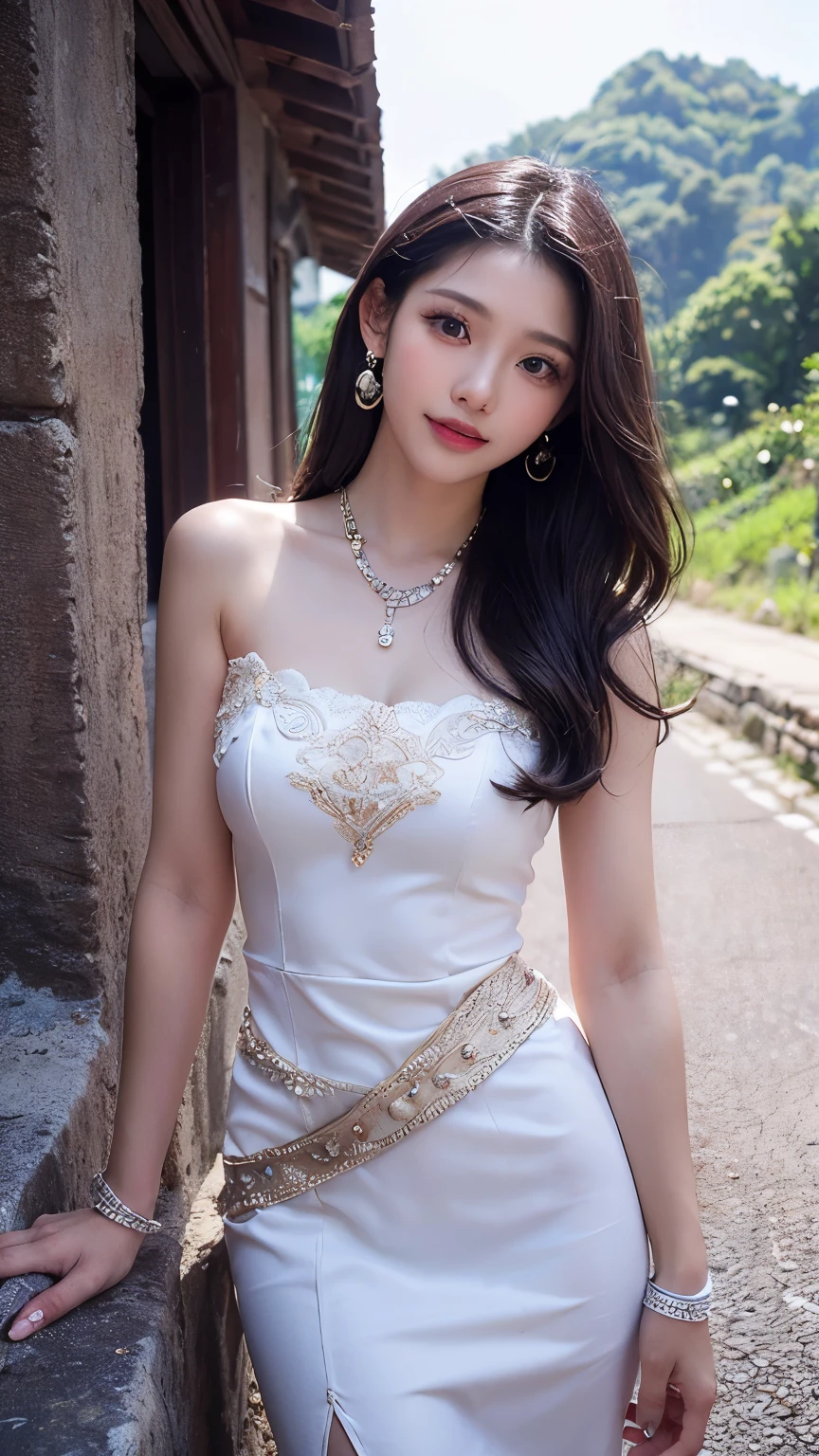 cute girl: Asian, So cute;
Year: 18〜20-year-old;
hair: Bronze Orange, Smooth, shimmering in the sunlight, detailed;
skin: Ivory White, Rosy and perfect;
eye: Jet Black, Almond-shaped, sexy, like々Shii, clear, super detailed, elegant, attractive, sharp makeup, Realistic, eyeを引く, eye contact;
eyelid: delicate, delicate, perfectly 美Shii;
eyebrow: Arched, sparse, sharp;
face: 美Shii, Pure, 妖精like, 優Shiiメイクで, Lovely, Perfect balance, 美Shii in every detail;
nose: cute, Lovely, expensive;
cheekbone: eye立つ;
lips: attractive, light red lipstick, Lovely lip gloss;
teeth: Shine, Pure white;
cute笑face, showing off bright white teeth;
body: likeさ溢れる;
accessories: necklace, Earrings, Jade Bracelet;
Costume: Hyacinth color,Silk Fabric, delicate, embroidered with flowers;
Fashion Style: expensive-end, Modern 2024, luxury;
Photo quality: Non-NSFW, 8K CG HD, sharp, super 美Shii graphics, Professional, detailed, Vibrant colors, super Smooth, Advanced Technology, True RAW;
Lighting: Complex color scheme, Golden black rays;
sunlight: Sparkling, illuminating the girl's body;
setting: Vibrant Street, 涼Shii緑の木々.