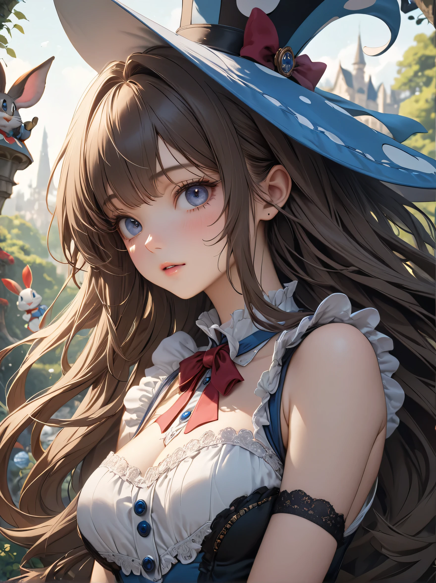 32k, best quality, ultra-detailed, high resolution, perfect anatomy, head on, cute girl, cute dress, cute hat, cute smile, hyper detailed interior background,