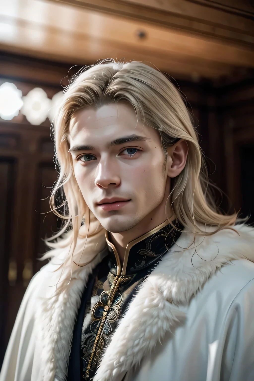 Photo of a 20-year-old European man, raw, beautiful (long blonde hair). ((Portrait)), ((Detailed face: 1.2)), ((detailed facial features)), (finely detailed skin), (masterpiece) (perfectly proportions)(photos realistic)(Best Quality) (Detailed) photographed in a Canon EOS R5, 50mm Lens, F/2.8, nffsw, (8k) (Wallpaper) (Cinematic lightning) (Dramatic Lighting) (foco nítido) (Convoluted) Fashion, From above, handsome guy, 20 years old, smelling red rose, wearing old matador dress.