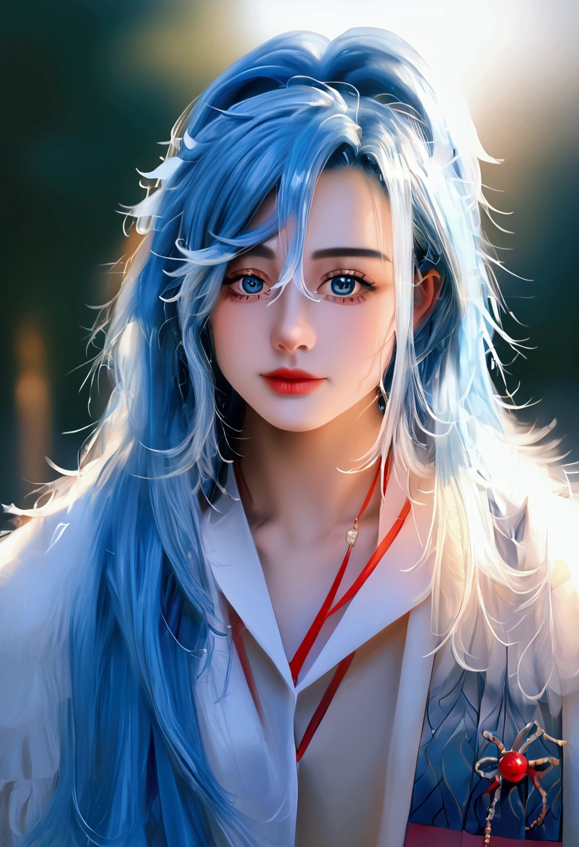 bmasterpiece、top-quality、hight resolution)、 Real life adaption for this character, Masterpiece, high quality, best lighting, cinematic, 1girl, Kobo kanaeru, blue hair, (perfect body), ((schoolgirl uniform)), looking at viewer, standing, outdoors