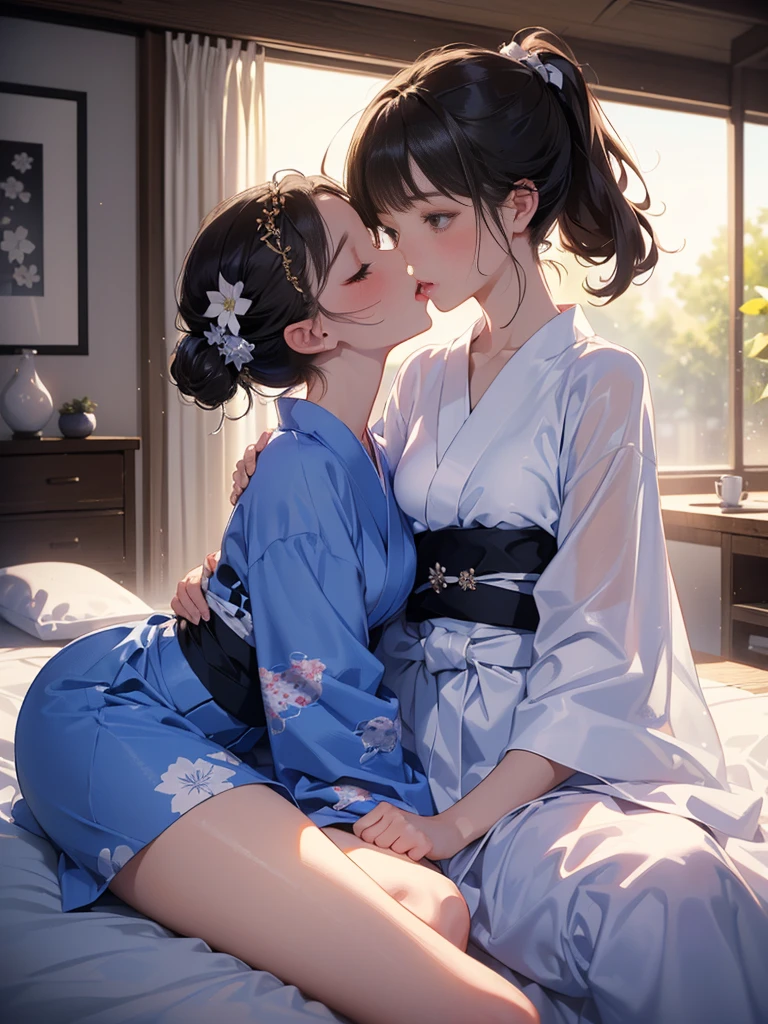 (8 (8k,  top quality,   Masterpiece  :1.2),cute,cute女の子たち,Couple girls, 2 people ，On the stomach{{To kiss，Mesugaki,fantasy_world,{{kissu,On the futon， lie down ，A short yukata， from&#39;Chest through clothes，  beautiful thighs，Gentle caress，  heavy breathing in gang's lair ， white liquid splashed on face ，On the stomachディープ{{kissu，Starry Sky，  knight ，太ももfrom滴り落ちる白い液体