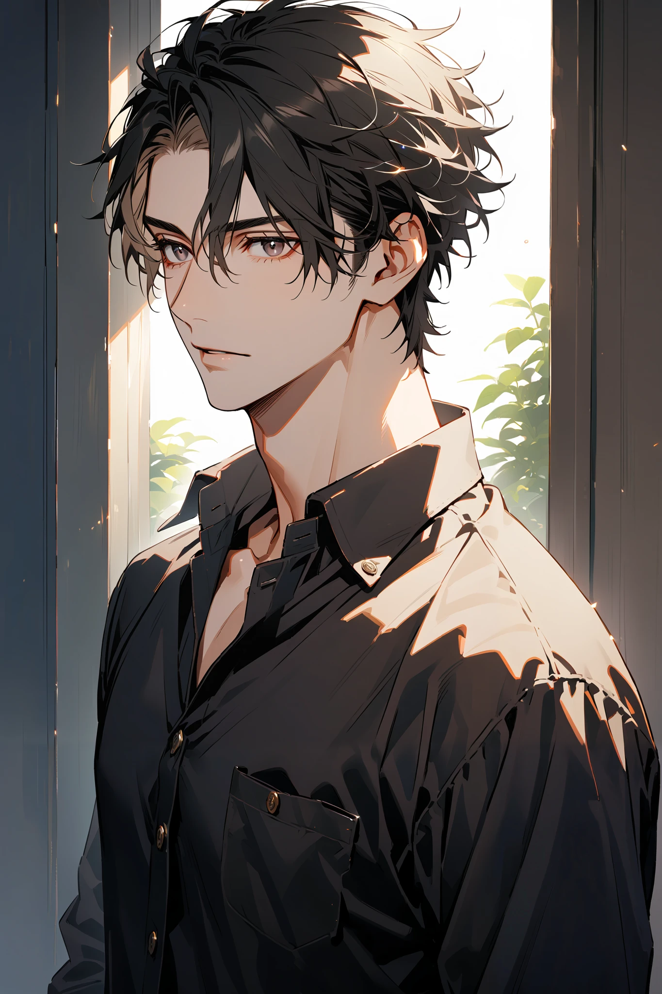 Man, handsome, short black hair, dark eyes, shirt