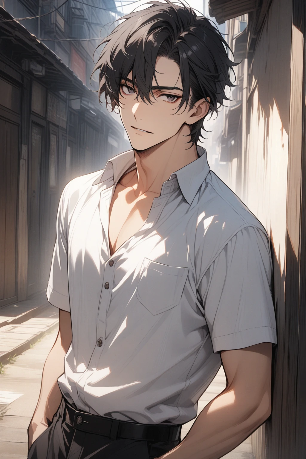 Man, handsome, short black hair, dark eyes, shirt