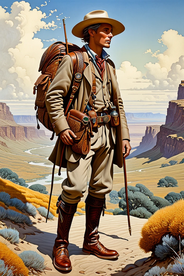 Lone Traveler, by N.C. Wyeth.
best quality, masterpiece, intricate details, ultra-detailed