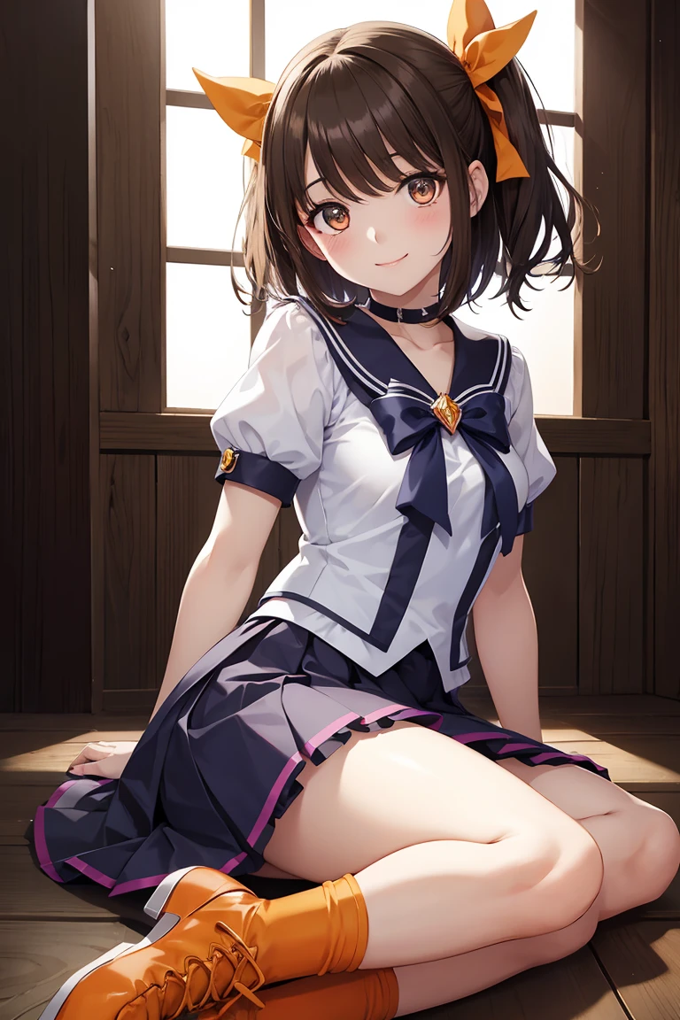 (masterpiece, highest quality:1.4), highest quality, masterpiece, High resolution,
(perfect anatomy), (symmetrical eyes, highly detailed eyes, beautiful eyes), (, super detailed face, beautiful face), (black eyes),
Destroy a girl, alone,,((NSFW)),
QiuyueKC, (Qiuyue) uniform, (black) head band, (black) sailor collar, (yellow) neckerchief, (colorful) gloves, (white) pleated skirt, (gray) boots, (white)(black) gloves, (right side) thigh strap,(short sleeve) serafuku, (gray) corset, mini skirt,Blushing looking at viewer, buckshot, towards the audience, smile, (indoor, office, living room),
(Skirt flip), fully exposed panties, crawl on all fours,butt,back