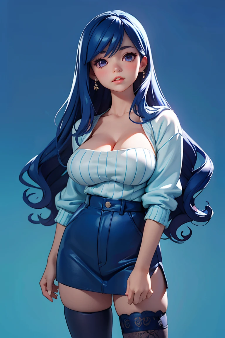 (disney_artstyle), long wavy black hair, blue eyes, curvy, chubby, (small_breasts)