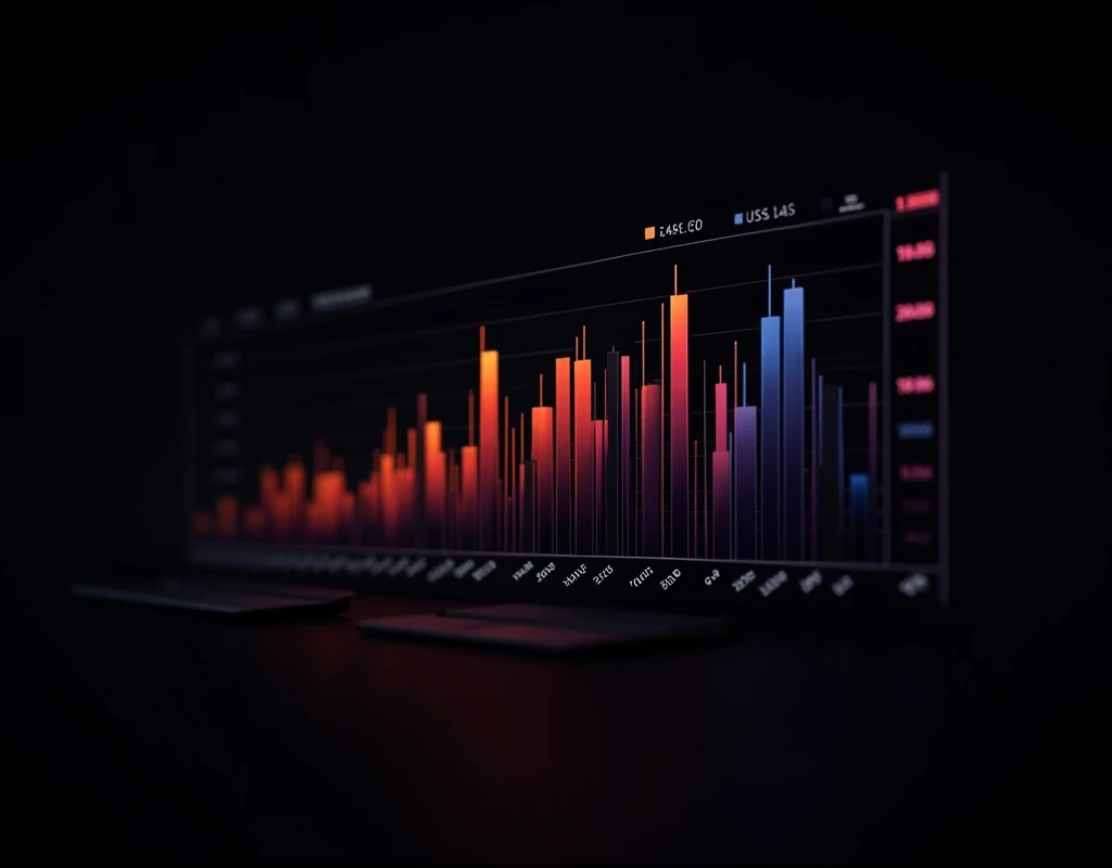 Statistical graphs, solid colors, with black main background . 