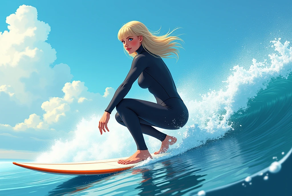 masterpiece, (textured skin), best quality, gorgeous beautiful girl, (a female surfing athlete), detailed clothes,large breasts,narrow waist,, (beautiful face), cinematic lighting, (at surfing venue),