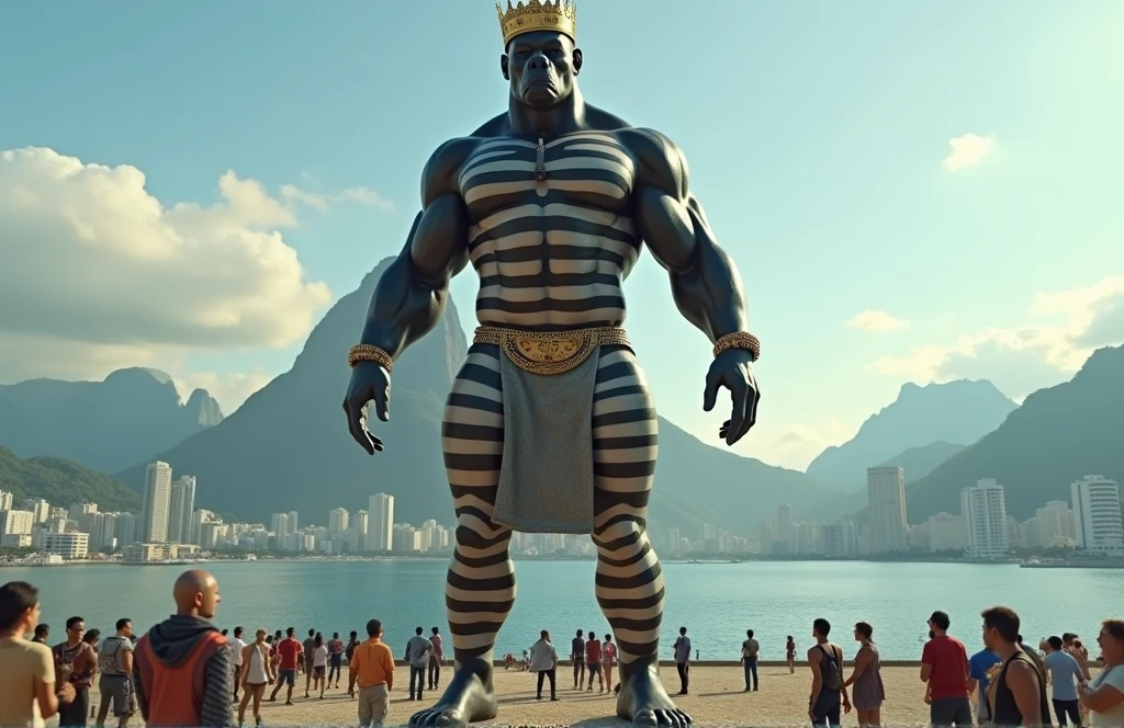 Recriar uma imagem de um gorila dentro do rio e ao fundo o cristo redentor