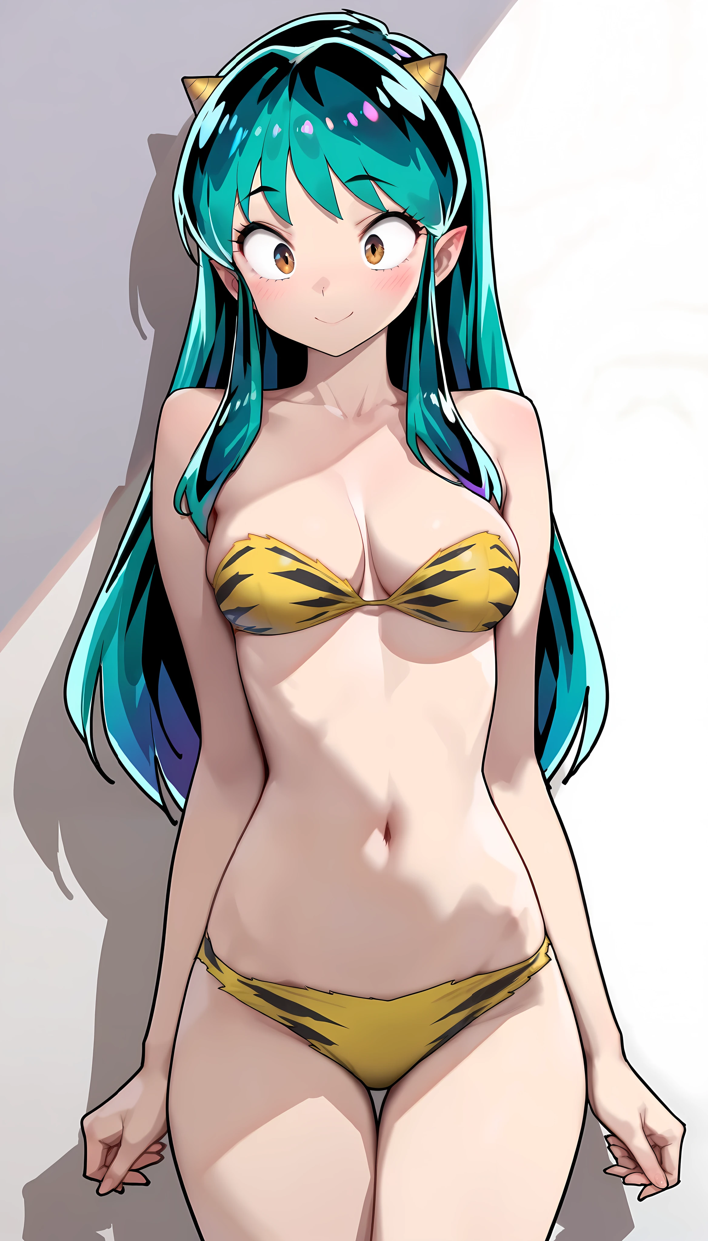 score_9, score_8_up, score_7_up,1 daemon woman, black  demon horns, black demon tail, (aquamarine hair),aquamarine green color hair,ahoge, long hair, (long hair),bangs, light orange bikini, bikini is orange, bikini orange, orange bikini!, (aquamarine eyes), background is spaceship, aquamarine eyes, 1woman ,facing viewer, daemon girl,  close up,Well-endowed, alone, Spacecraft interior