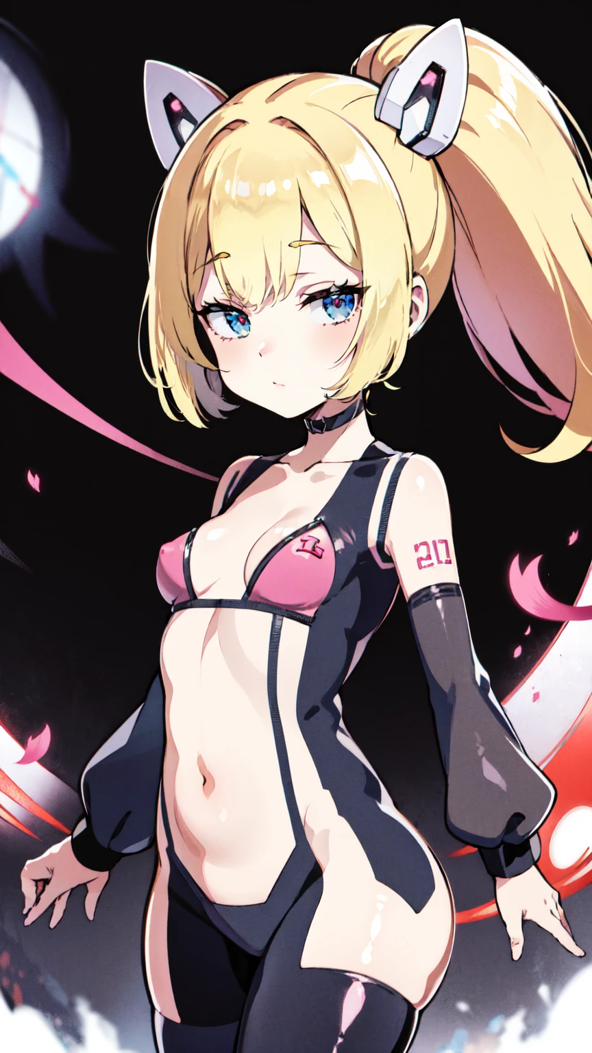 Nipples　Female organ　Expose　Tucked up　Highest quality, Ultra-precision, One Girl, (Kagamine_Also), Green Eyes, cute, short hair, White Hair Ribbon, Barrette, Headphones, Blonde, Sailor suit, Black shorts, belt, Yellow neckerchief, No sleeve, smile, high school student, sister, White Background　naked　Nude