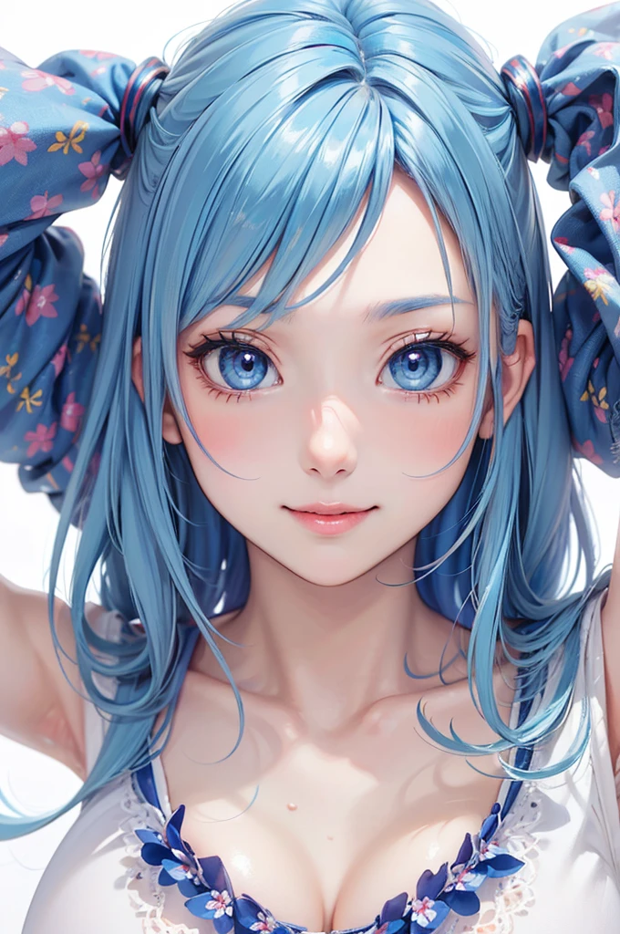 Best Quality,High resolution,8k,(plain white background, no patterns, no textures, just a plain white background:1.3),Masterpiece:1.2),beautiful girl,Big Breasts,(Shiny light blue hair:1.3),messy hair,Beautiful light blue eyes,Gentle look,A refreshing look,smile,Oversized shirt,Best quality,Best Quality,Aesthetic and aesthetic:1.2,Best details((Super detailed))(High-definition CG illustrations),Slender body,smile,blush,cute,Scrounge,Looking up,Being spoiled,super model, wariza, sit