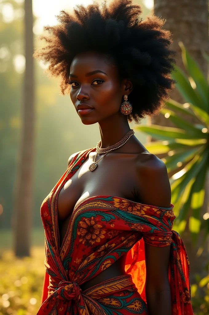 A realistic image of an African woman with big tits and large nipple areolas