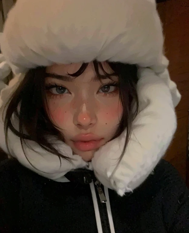 (table top、highest quality、8k、Award-winning work、ultra high resolution)、one beautiful woman、(Wear an elegant thick fur coat and turtleneck knit:1.3)、that's right、brown hair、big cleavage、(short hair:1.1)、epic movie lighting、(romantic love feelings:1.1)、(The most romantic and moody atmosphere:1.1)、winter、snow scene、that'It's snowing、(Walking through the snowy streets of Norway:1.3)、look at me、(very big breasts:1.2)、(Most emphasize the body line:1.1)、blurred background、accurate anatomy、ultra high definition hair、ultra high resolutionの完璧な美しい歯、Ultra high definition beauty face、ultra high definition hair、Super high-definition sparkling eyes、輝くultra high resolutionの美肌、ultra high resolutionの艶やかな唇、(close up of face:1.3)、(A large amount of white mucus on the face:1.5)、(大量の白い粘液をかけられたclose up of face:1.5)、(face covered in white mucus:1.5)