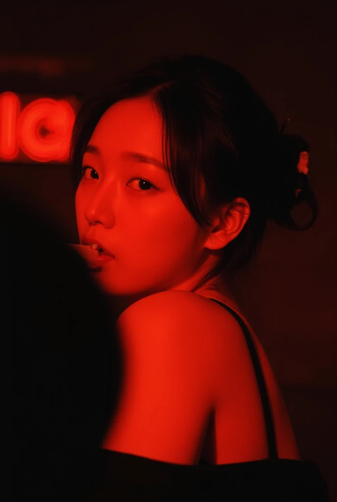 Candid cinematic photography of a tall skinny beautiful Korean sensual nude prostitute actress Bae Doona posing nudist under a red neon lighting ambiances and smoking a cigarette behind bokeh red light-leaks. (((Photo captured under a red neon lighting ambiances and behind bokeh red light-leaks))). (((Bae Doona realistic face:1.3))), (((very beautiful thin face:1.3))), perfect detailed eyes, sensual gaze, very pointy nose, lustful smile, messy hair with a bang, her lips (((smoking a cigarette behind bokeh red light-leaks))), (((very very thin smoke from the cigarette))), skinny body, tall body, (((completely naked:1.3))), skinny naked sensual body, beautiful small round breasts, small areola protruding, (((very realistic natural nipples))), skinny legs, very wet vagina, very very dense pubic hair, very very thick pubic hair, (((perfect body anatomy))), (((perfect hands with perfect 5 fingers shapes))), (((posing nudist under a red neon lighting ambiances))) and (((smoking a cigarette bokeh red light-leaks))), (((sensual dynamic pose))), (((foreground is a red neon lighting ambiances and bokeh red light-leaks))), very sharp focus, narrow depth of fields, bokeh red light-leaks, 80's analog photography, inspired by Nan Goldin, red neon lighting ambiances, bokeh red light-leaks, by Adam Marczyński, by Emma Andijewska, by Matthijs Naiveu, by Aleksander Kotsis, inspired by Elsa Bleda, by Matija Jama, by Thomas Häfner, by Matt Cavotta